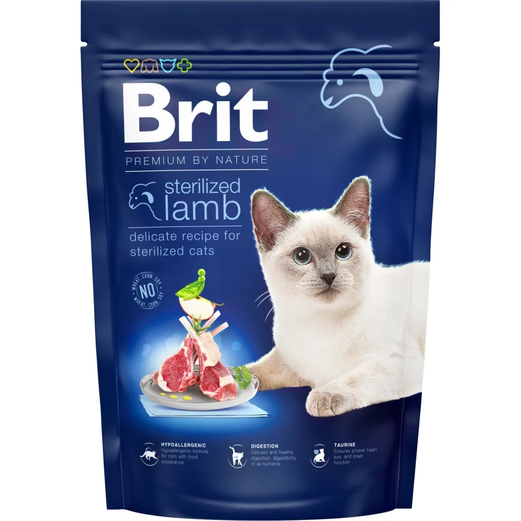 Сухий корм для котів Brit Premium by Nature Cat Sterilized Lamb 800 г (8595602553082)
