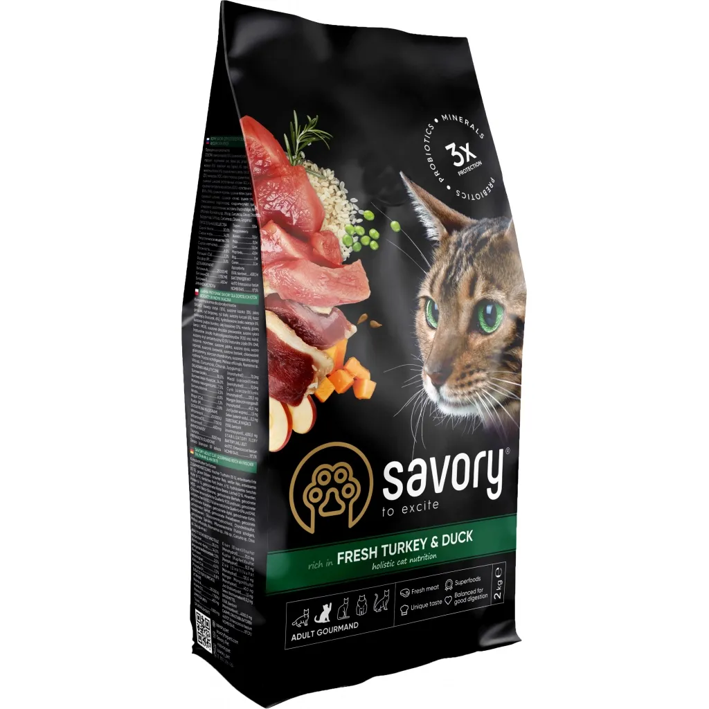 Сухий корм для котів Savory Adult Cat Gourmand Fresh Turkey and Duck 2 кг (4820232630051)