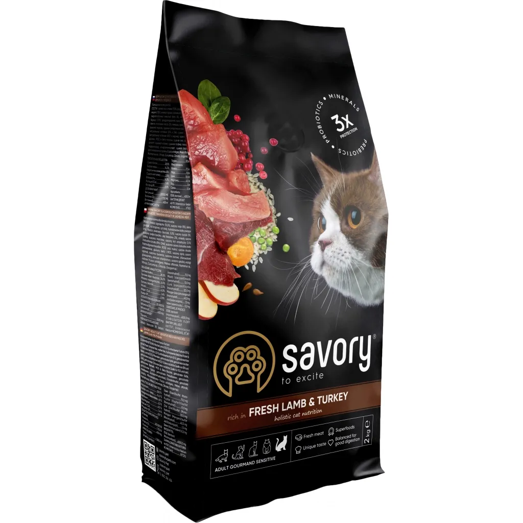 Сухий корм для котів Savory Adult Cat Sensitive Digestion Fresh Lamb and Turkey 8 кг (4820232630099)