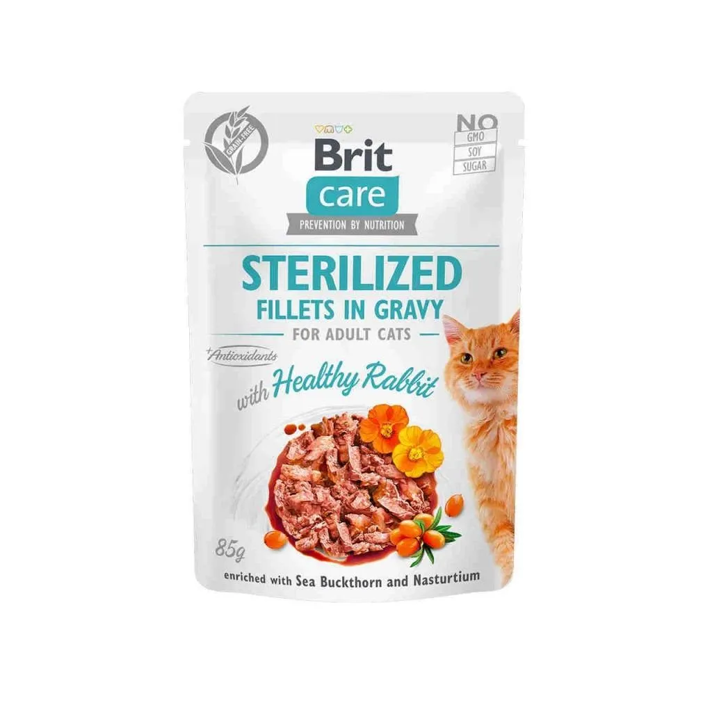 Вологий корм для котів Brit Care Cat pouch стерилізованих 85 г (кролик у соусі) (8595602540488)