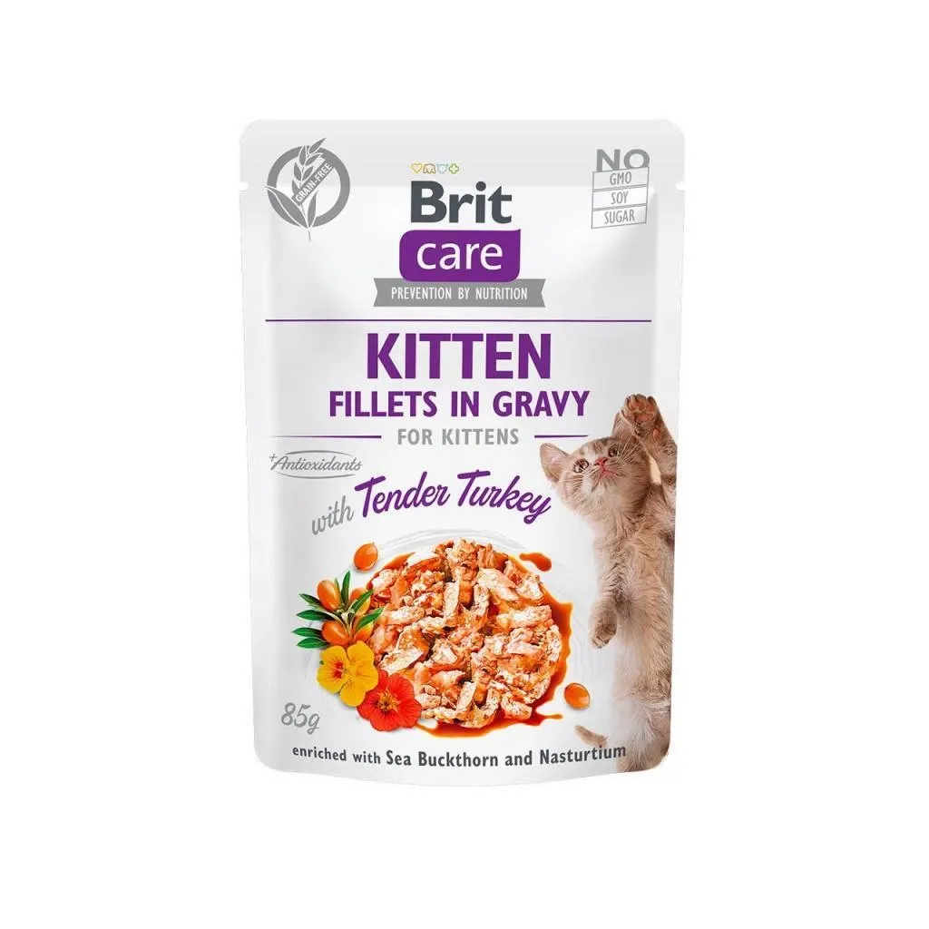 Вологий корм для котів Brit Care Cat pouch кошенят 85 г (філе індички в соусі) (8595602540532)