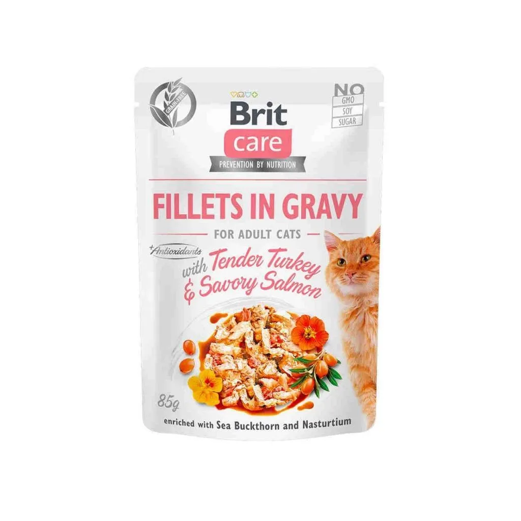 Вологий корм для котів Brit Care Cat pouch 85 г (ніжна індичка та пікантний лосось у соусі) (8595602540501)