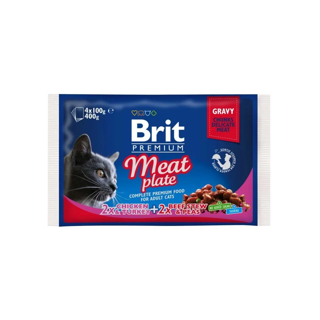 Вологий корм для котів Brit Premium Cat м'ясна тарілка 4 шт по 100 г (8595602506262)