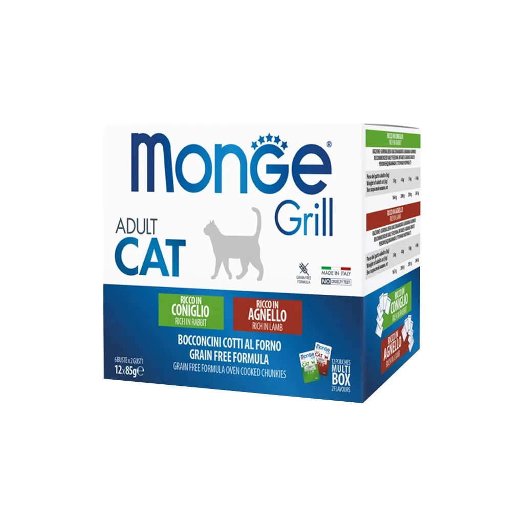 Вологий корм для котів Monge Cat grill mix з кроликом та ягням 1.02 кг (8009470017534)