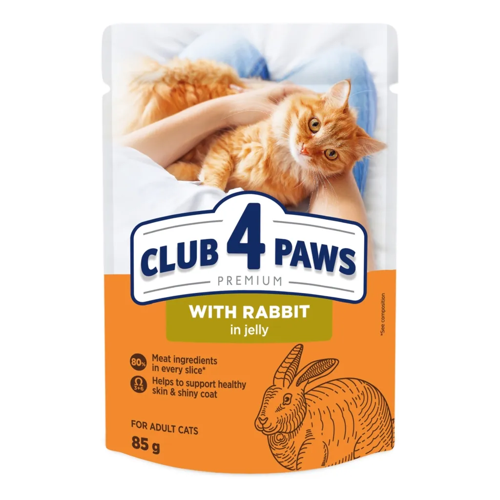 Вологий корм для котів Club 4 Paws Premium Плюс із кроликом у желе 85 г (4820215369008)
