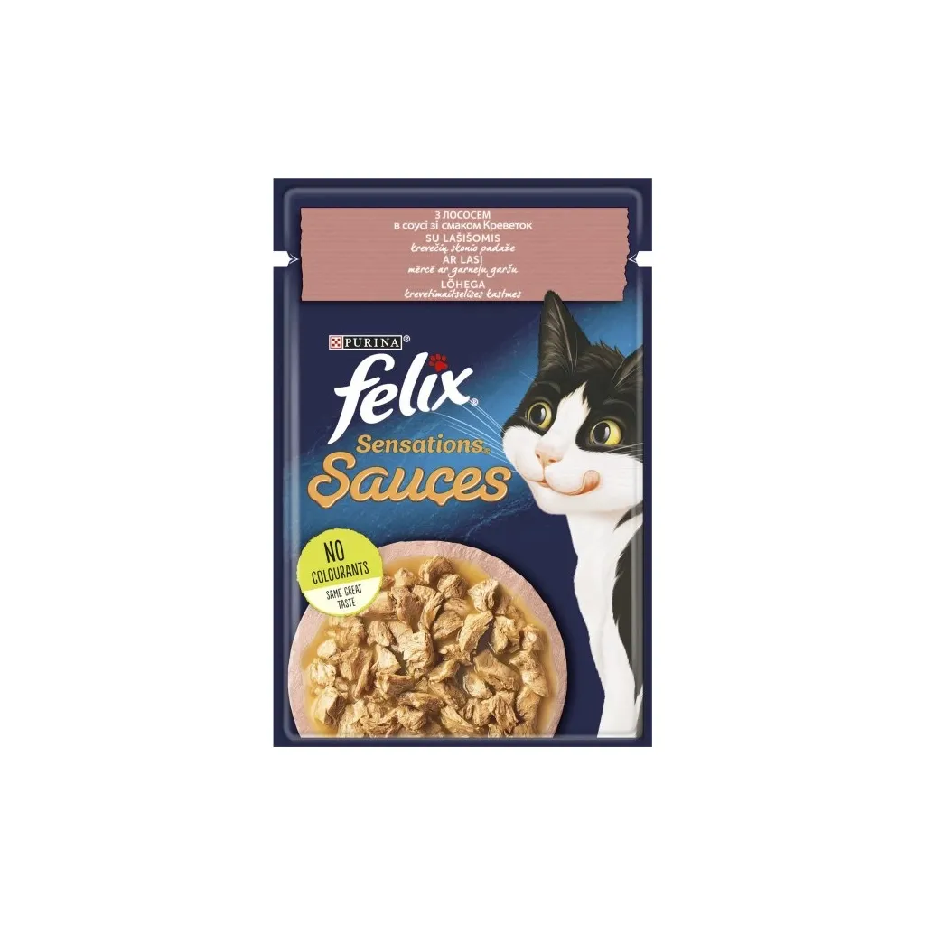 Вологий корм для котів Purina Felix Sensations Sauces з лососем у соусі зі смаком креветок 85 г (7613039836026)