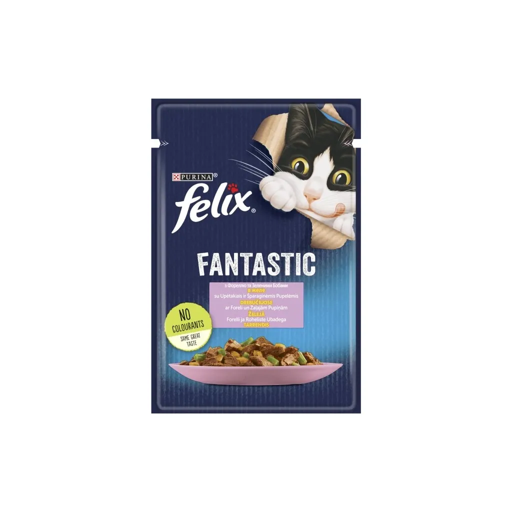 Вологий корм для котів Purina Felix Fantastic з фореллю та зеленими бобами в желе 85 г (7613039841617)