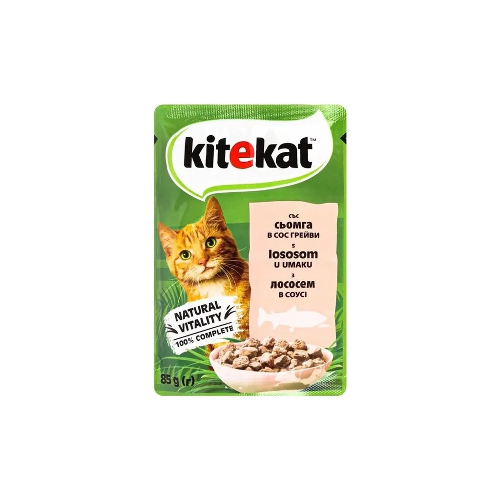 Вологий корм для котів Kitekat з лососем у соусі 85 г (5900951307348)