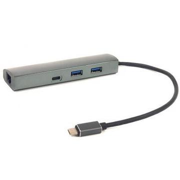 Док-станція PowerPlant Type-C USB 3.1 -> 2*USB3.0, Type-C USB3.1, Gigabit Ethernet (CA910557)