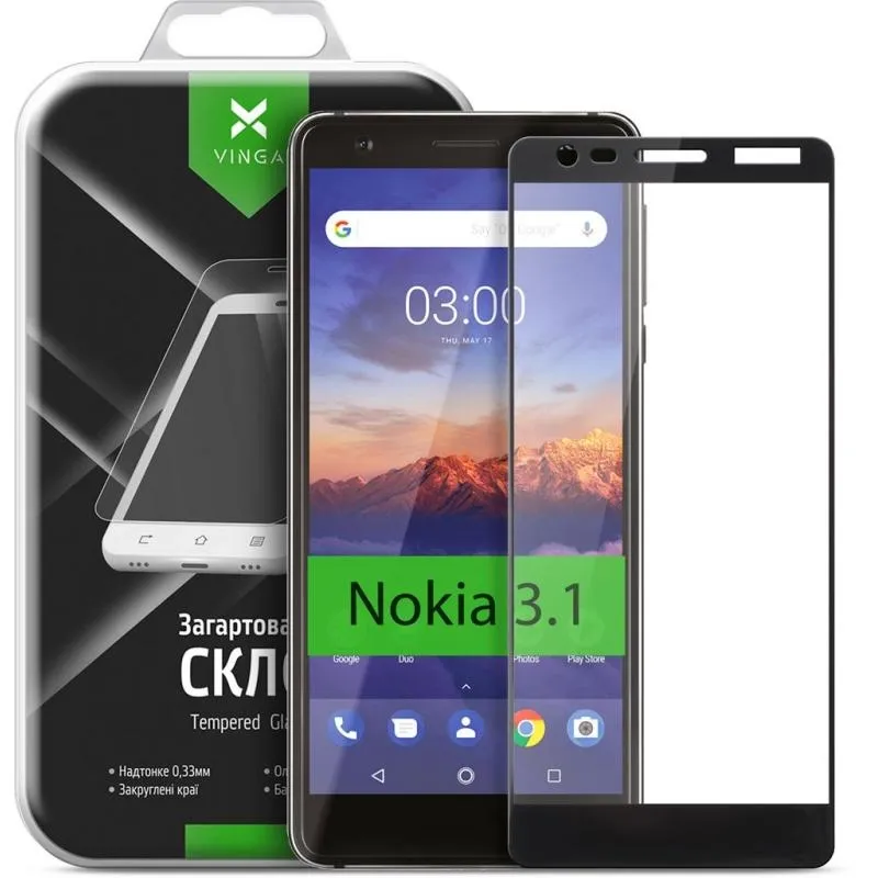 Защитное стекло Vinga для Nokia 3.1 Black (VTPGS-N31B)