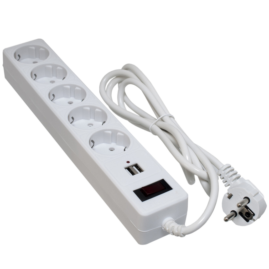 Сетевой фильтр PATRON 1.8m + 2 USB 2.0, 2.1A, 5 роз. White (EXT-PN-SP-52-USB-W)