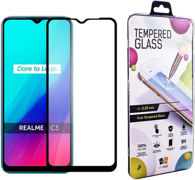 Захисне скло Drobak Realme C3 Full Cover Full Glue (Black) (222224) (222224)