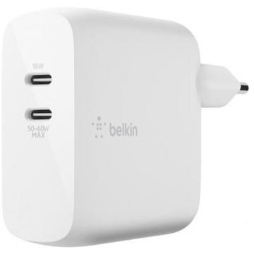 Зарядний пристрій Belkin GAN (50+18W) Dual USB-С, white (WCH003VFWH)