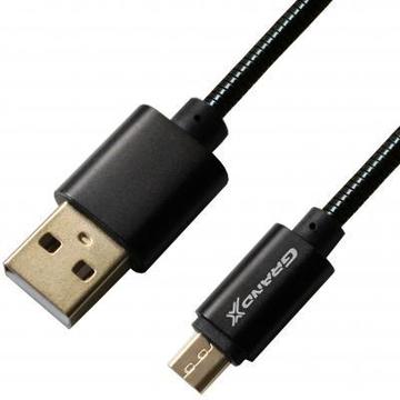 Кабель синхронизации Grand-X USB-microUSB 2.1A 1м CU защита – металл. оплетки Black (MM-01B) упаковка гифтбокс с окном