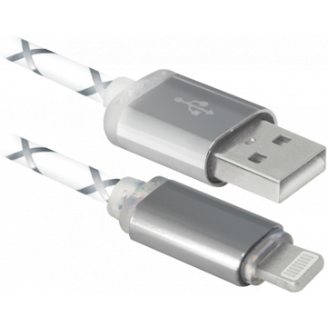 Кабель USB Defender USB 2.0 AM to Lightning 1.0m ACH03-03LT GrayLED backlight (87550)