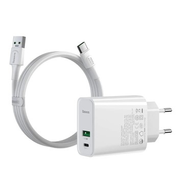 Зарядний пристрій Baseus Speed PPS QC C+A 30W VOOC Edition White + Flash Cable