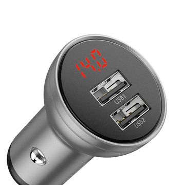 Зарядное устройство Baseus Digital Display Dual USB 4.8A Car Charg 24W Silver (CCBX-0S)