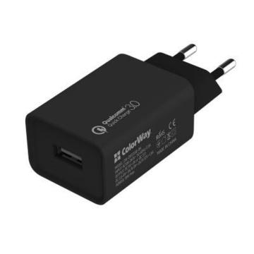 Зарядное устройство ColorWay (1USBx3A) QC3.0 Black (CW-CHS013Q-BK)