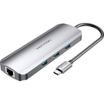USB Хаб Vention USB3.1 Type-C/HDMI/USB 3.0x3/RJ45/SD/TF/TRRS 3.5mm/PD 100W Hub 9-in-1