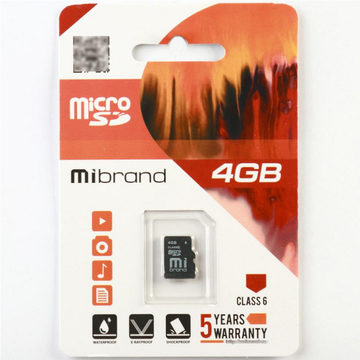 Карта пам'яті  Mibrand 4GB microSDHC class 6 (MICDC6/4GB)