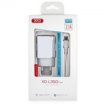 Зарядний пристрій XO L35D (2USB 2.1A) White (00000011378) + Lightning