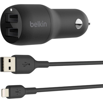 Зарядное устройство Belkin Car Charger (24W) Dual USB-A USB-A - Lightning 1m black