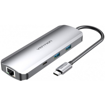 USB Хаб Vention USB3.1 Type-C/HDMI/USB 3.0x2/RJ45/USB-C/SD/TF/TRRS 3.5mm (TOMHB)