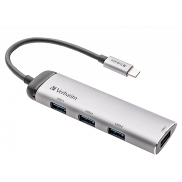 USB Хаб Verbatim-C/4хUSB3.0 (49147) Silver/Black