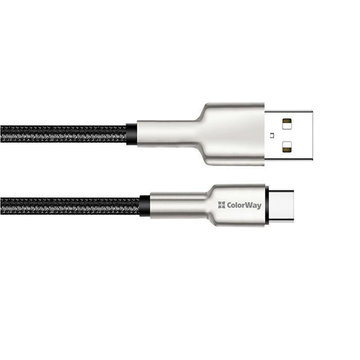 Кабель синхронизации ColorWay USB-USB Type-C head metal 2.4А 1м Black (CW-CBUC046-BK)