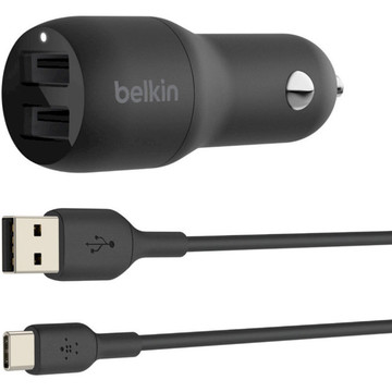 Зарядний пристрій Belkin Car Charger (24W) Dual USB-A USB-A - USB-C 1m black