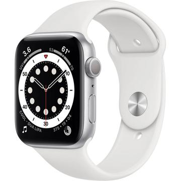 Смарт-часы Apple Watch series 6 44mm Silver Aluminium Case with White Sport Band (MOOD3LL/A)