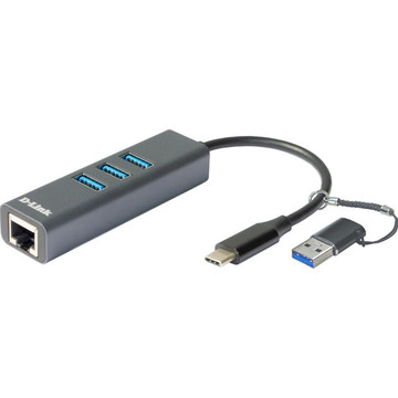 Мережева карта D-Link DUB-2332 1xGE 3xUSB-C USB-C з адаптером USB-C/USB-A
