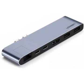 USB Хаб Ugreen USB3.1 MacBook Pro 2*Type-C  to HDMI/USB 3.0x2/HDMI/RJ45/PD CM218 Silver