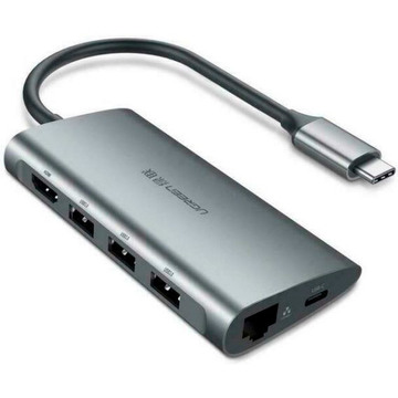 USB Хаб Ugreen USB3.0 Type-C  to USB 3.0x3/HDMI/VGA/RJ45/SD&TF/PD CM121 Silver