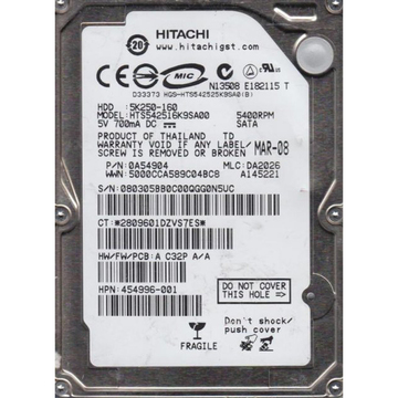 Жесткий диск HDD 2.5" SATA  160GB Hitachi 5400rpm 8MB (HTS542516K9SA00)
