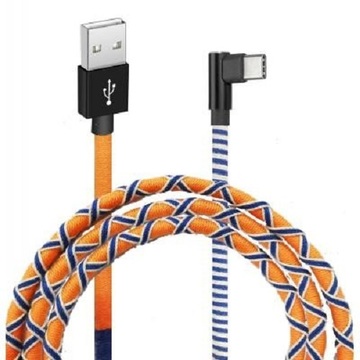 Кабель синхронізації Grand-X USB-USB-C 2.1A 1м Orange/Blue кут. USB-C (FC-08OB)