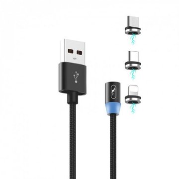 Кабель синхронізації SkyDolphin S59KIT Magnetic USB - Lightning + microUSB + Type-C 1м Black (USB-000547)