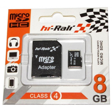 Карта пам'яті  MicroSDHC 8GB Class 4 Hi-Rali + SD-adapter (HI-8GBSDCL4-01)