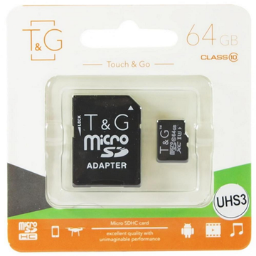 Карта пам'яті  MicroSDXC 64GB UHS-I U3 Class 10 T&G + SD-adapter (TG-64GBSDU3CL10-01)