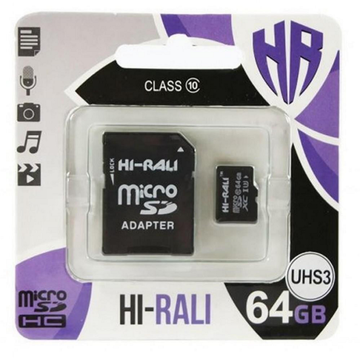 Карта пам'яті  MicroSDXC 64GB UHS-I/U3 Class 10 Hi-Rali + SD-adapter (HI-64GBSDU3CL10-01)
