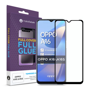 Захисне скло та плівка MakeFuture Oppo A16/A16s Full Cover Full Glue (MGF-OPA16/A16S)