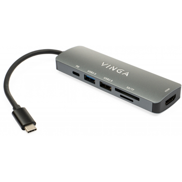 USB Хаб Vinga USB Type-C 3.1 to HDMI+USB3.0+USB 2.0+SD/microSD+PD 6in1 (VHC6)