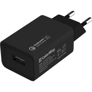 Зарядное устройство ColorWay (1USBx3A) QC3.0 Black (CW-CHS013QCM-BK) + MicroUSB