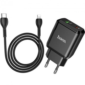Зарядний пристрій Hoco N5 (PD/QC3.0) 1Type-C+1USB/3A/20W + (Type-C - Lightning) (Black)