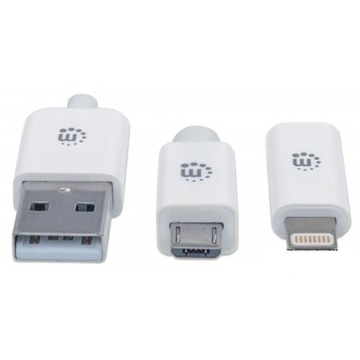 Кабель синхронизации Manhattan Micro USB 1.0м + Lightning for iPhone 5/6/Ipad 4 White