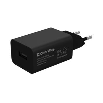 Зарядний пристрій ColorWay 1USB Auto ID 2A (10W) Black + Type-C Black (CW-CHS012CC-BK)