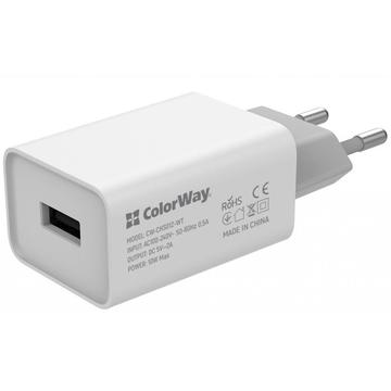 Зарядний пристрій Colorway CW 1USB AUTO ID 2A (10W) WT+Type-C 2.4A 1m White