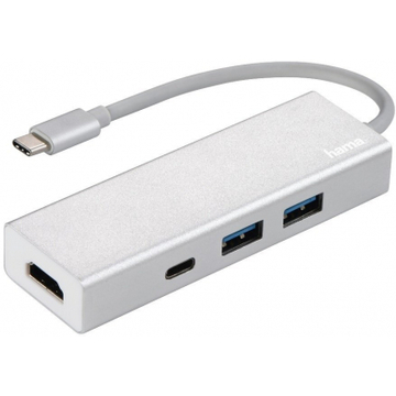 USB Хаб Hama USB-C to 2x USB-A, USB-C, HDMI Aluminium Silver (00135756)
