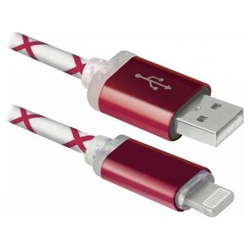Кабель USB Defender iPhone 5/6/Ipad 4 1.0м Red (ACH03-03LT)
