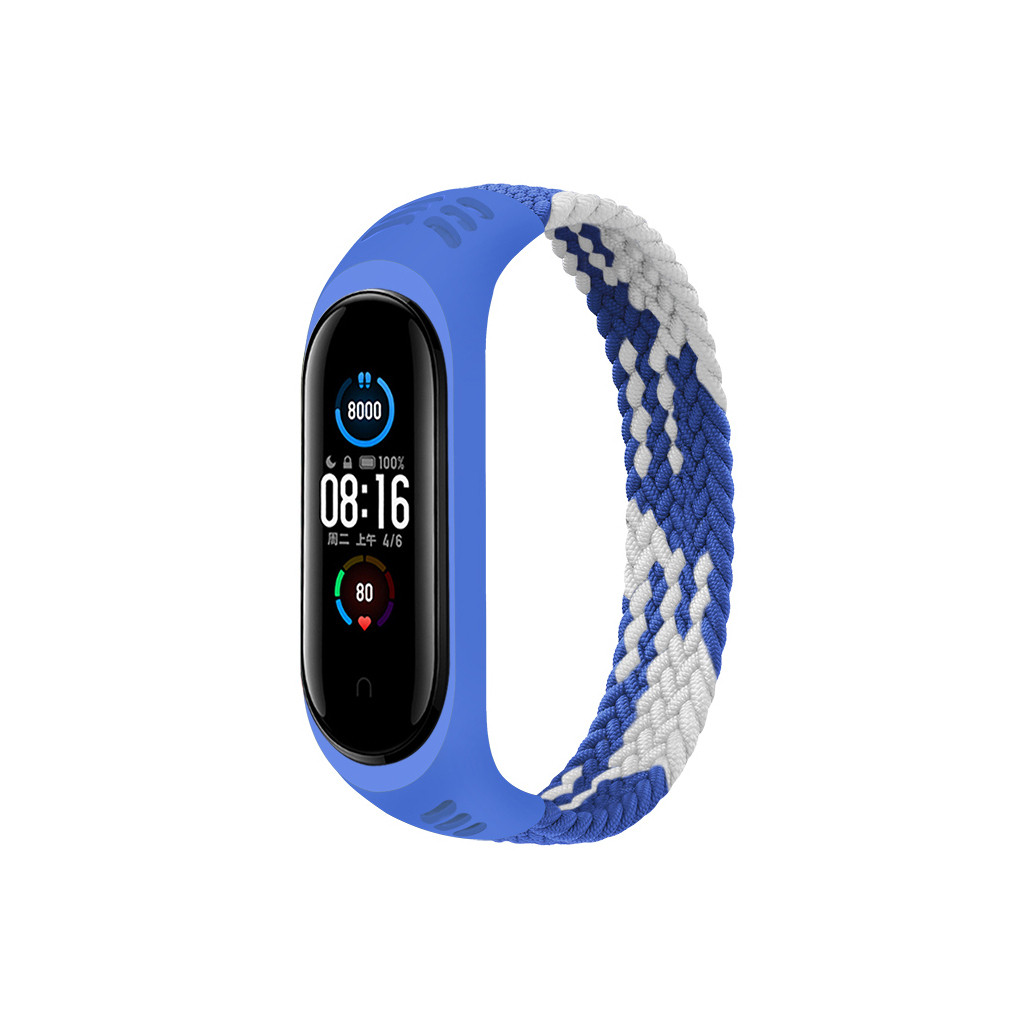 Ремешок для фитнес браслета BeCover Elastic Nylon Style for Xiaomi Mi Smart Band 5/Mi Smart Band 6 Size M Blue/White (706151)